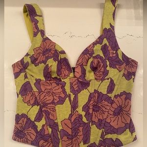 Zara Jacquard Crop Corset Bustier Floral Top